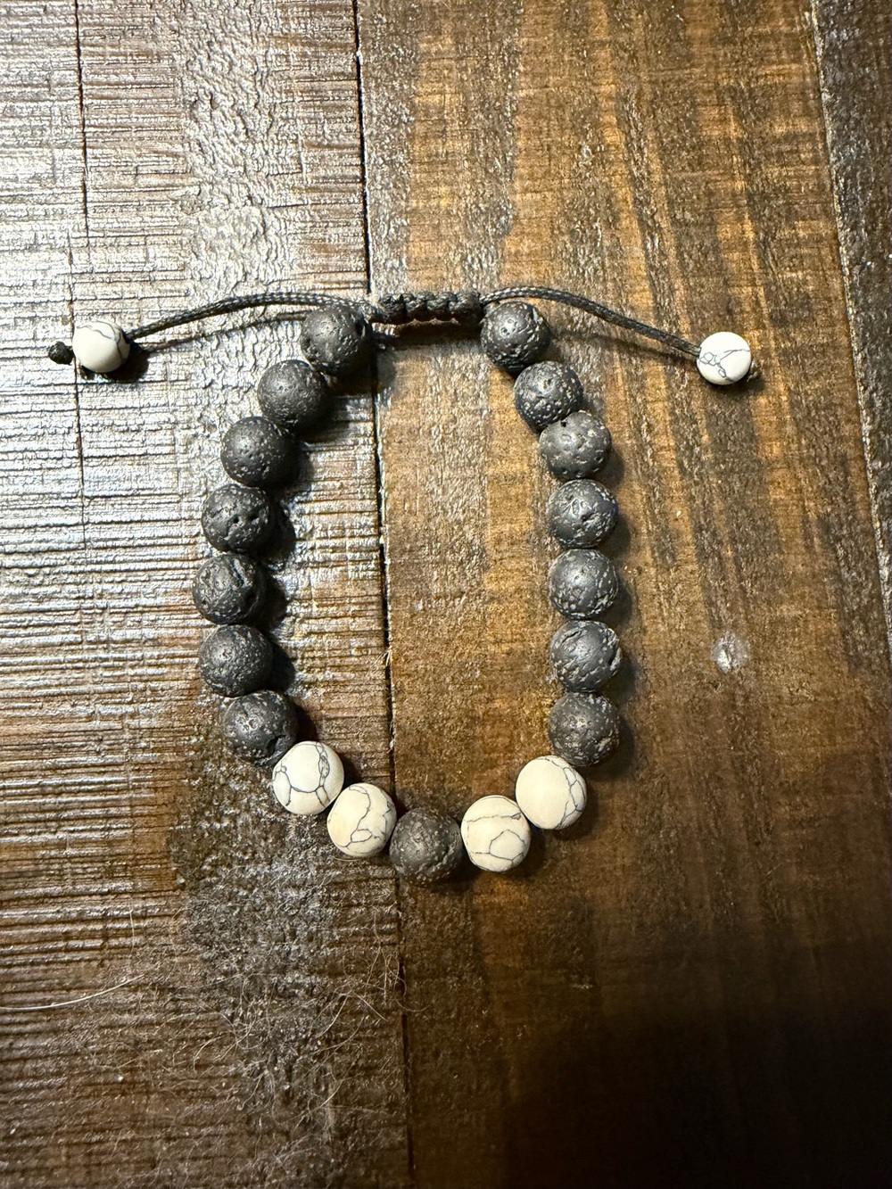 Beaded Adjustable Lava Stone and Howlite Bracelet - Black and White
